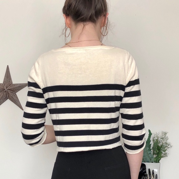 4/$10 | striped cropped 3/4 sleeve sweater - Picture 2 of 4